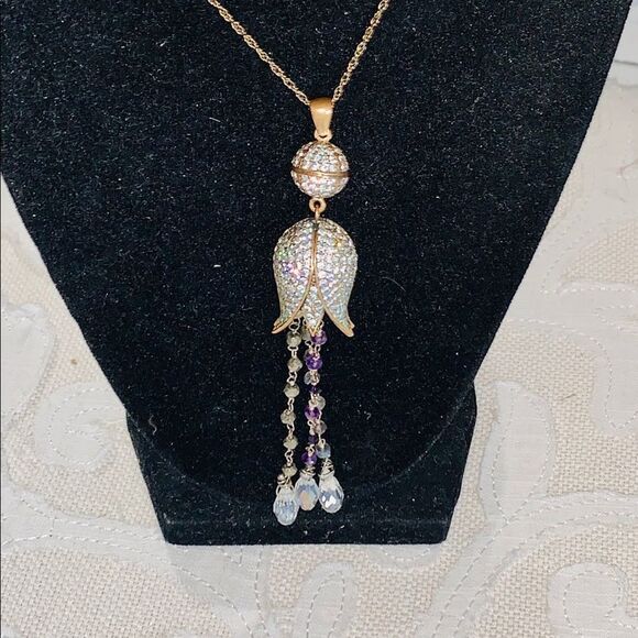 Tulip White Topaz & Semi Precious Stone Necklace - Picture 1 of 3